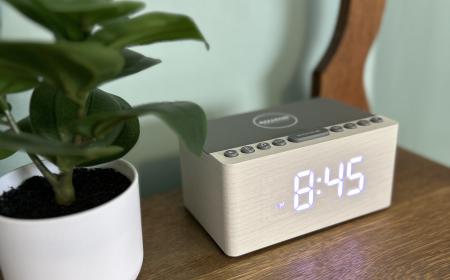 Most rooms come with a phone-charging alarm clock/white noise machine